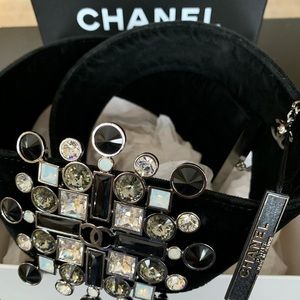 CHANEL Black Velvet & Rhinestone Belt